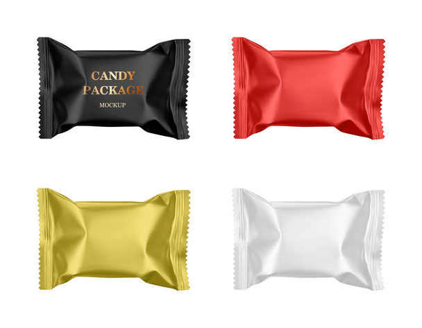現実的なキャンディーパック異なる色のモックアップセット。白地に隔離されたベクトルブランクテンプレート - ベクター画像