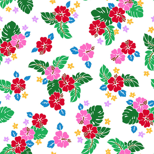 Beautiful tropical flower and plant seamless pattern, - ベクター画像