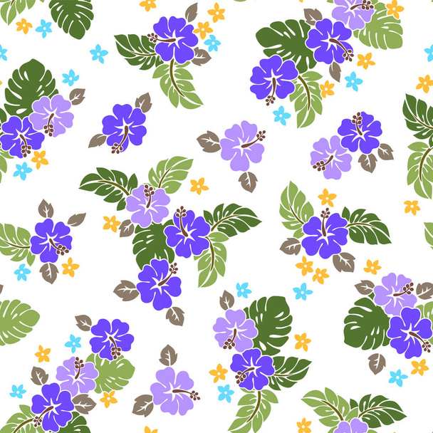 Beautiful tropical flower and plant seamless pattern, - ベクター画像