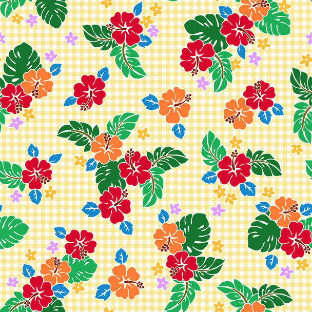 Beautiful tropical flower and plant seamless pattern, - Wektor, obraz