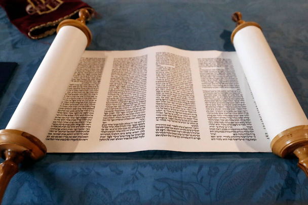 Torah scroll used in the ritual of Torah reading during Jewish prayers. Italy.  - Photo, Image