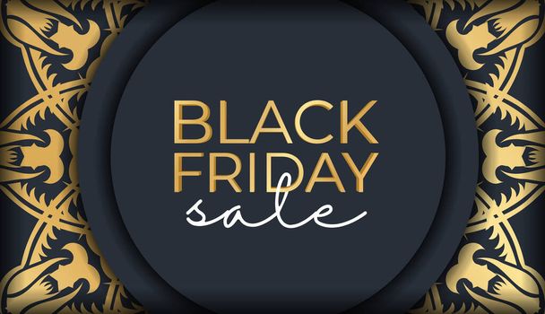 Poster for black friday dark blue with round golden ornament - Vector, Image
