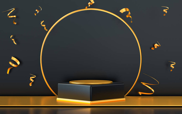 3D-Rendering leeren Raum Podium mit Gold-Konfetti - Foto, Bild