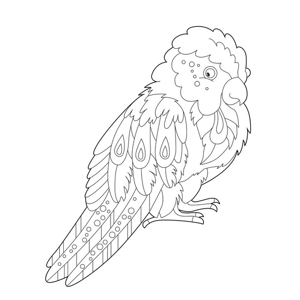 Contour linear illustration for coloring book with decorative parrot. Beautiful tropic bird,  anti stress picture. Line art design for adult or kids  in zen-tangle style, tattoo and coloring page. - Вектор,изображение