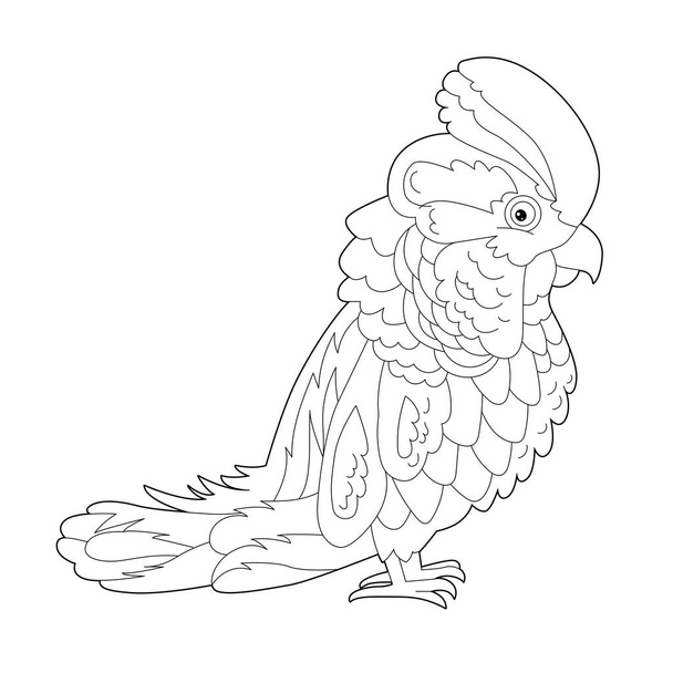Contour linear illustration for coloring book with decorative parrot. Beautiful tropic bird,  anti stress picture. Line art design for adult or kids  in zen-tangle style, tattoo and coloring page. - Vector, imagen