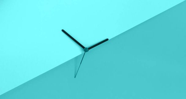 Daylight saving time concept. Clock hands on the monochrome blue color block background. Seasonal time change. Summer time change concept. Copy space.  - Photo, Image