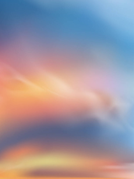 Πρωινός ουρανός με λευκά σύννεφα και πολύχρωμο ουρανό, Κάθετη Scape Spring ουρανό, μπλε, πορτοκαλί, κίτρινο, μοβ και ροζ παστέλ χρώμα, Διάνυσμα του όμορφου ουρανού της φύσης για τέσσερις εποχές φόντο - Διάνυσμα, εικόνα