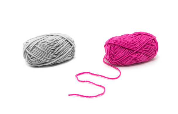 Grey and pink yarn isolated on white - Photo, Image