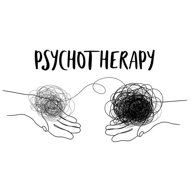 Illustrazione della salute mentale con palla linea nelle mani umane. Depressione. Psicoterapia. Illustrazione psicologica - Vettoriali, immagini
