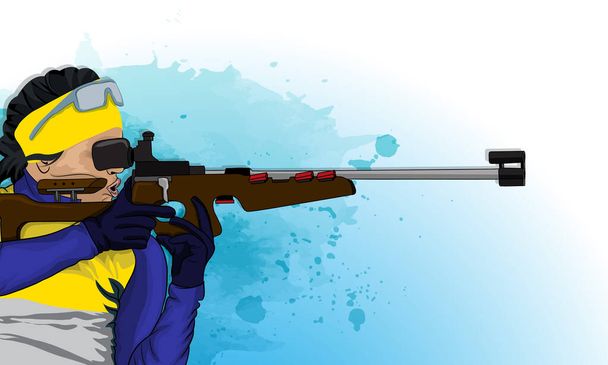 A female athlete looks through the sight of a sports rifle. Women's Biathlon - Vector, Image