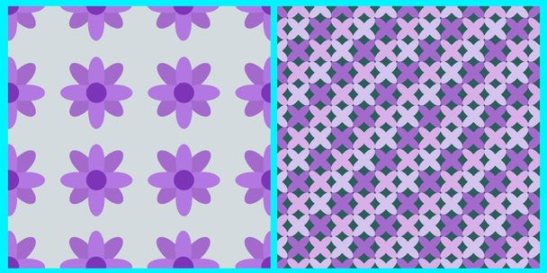Set of vector seamless patterns. Abstract geometric pattern in purple color, on a blue isolated background.  - Vector, Image