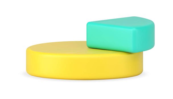 Pie chart 3d icon. Side view of yellow diagram with turquoise segment - Vektor, Bild