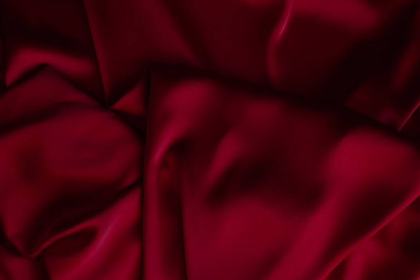Red smooth cloth folds texture background. Luxury satin fabric. - Foto, Imagem