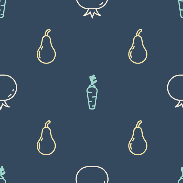 Set line Tomato, Pear and Carrot on seamless pattern. Vector - Vector, Image
