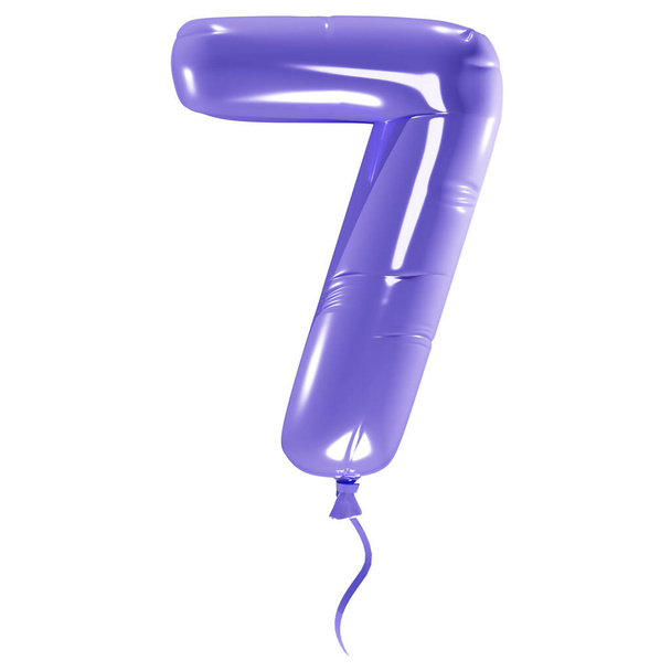 Ballon in der Form der Zahl sieben, isolierte Illustration auf weißem Hintergrund, 3D-Darstellung - Foto, Bild