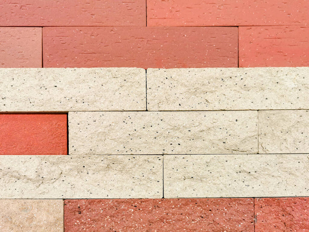 Design square elements color two-tone antique brick wall texture background - Fotoğraf, Görsel