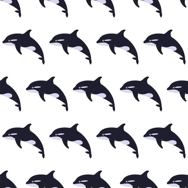 キラークジラと海の動物のシームレスなパターン。海の住人｜print - ベクター画像