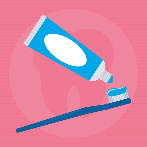 toothpaste and toothbrush - Vector, Image