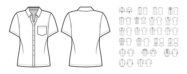 Набор рубашек короткие рукава техническая мода иллюстрация с рукавами, закрытие кнопки, негабаритные, оснащенные одежды - Вектор,изображение