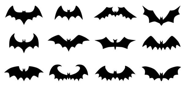 Coleção de morcegos isolados em branco. Ícones de morcegos definidos. Silhuetas pretas de morcegos em um fundo branco - Foto, Imagem