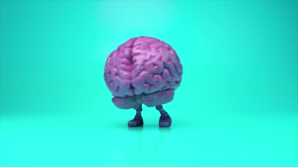 Dancing brain on a colorful turquoise background. Artificial intelligence concept. 3d animation of a seamless loop - Footage, Video
