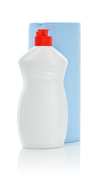 Bottle for clean with blue towel - Фото, изображение