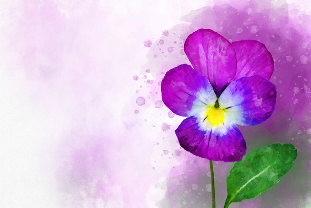 Крупный план фиолетового голубого цветка в акварели. Ботаническая иллюстрация для поздравительной открытки - Фото, изображение