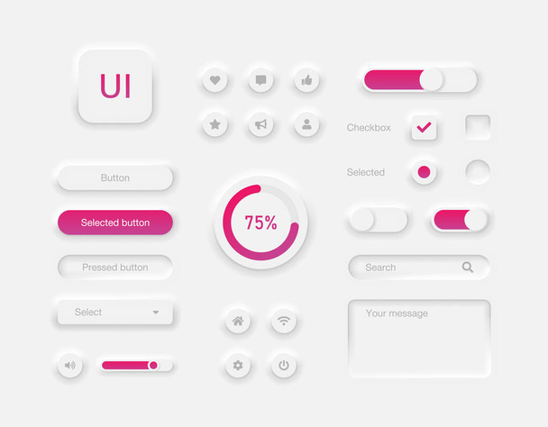 User interface elements for desktop or mobile app. Set of buttons and sliders to control the device. Unique neumorphic ui ux design kit Vector illustration EPS 10 - Vector, Image