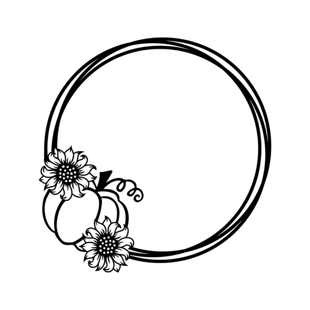 Frames with pumpkin and sunflowers is on white background. Vector illustration. - Διάνυσμα, εικόνα