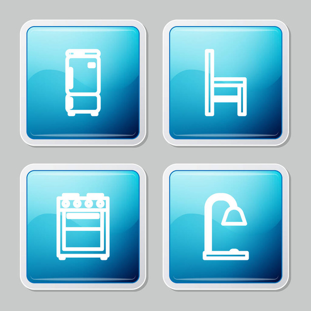 Set line Refrigerator, Chair, Oven and Table lamp icon. Vector - Vektor, obrázek