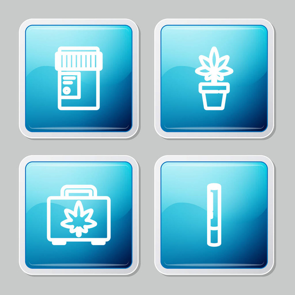 Set-Line Medizinische Flasche mit Cannabis, Marihuana oder Pflanze, Shopping-Box mit Marihuana und Joint-Symbol. Vektor - Vektor, Bild