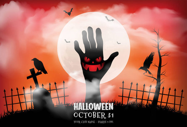 Zombie manos levantándose en la noche oscura de Halloween
. - Vector, Imagen