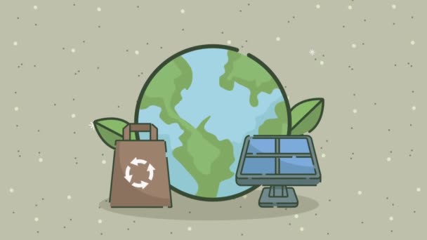 ekologiczna animacja z ikonami planety i ekologii - Materiał filmowy, wideo