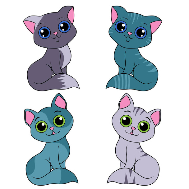 Four funny different cartoon cats isolated on white background, color image of pets - Vector, imagen
