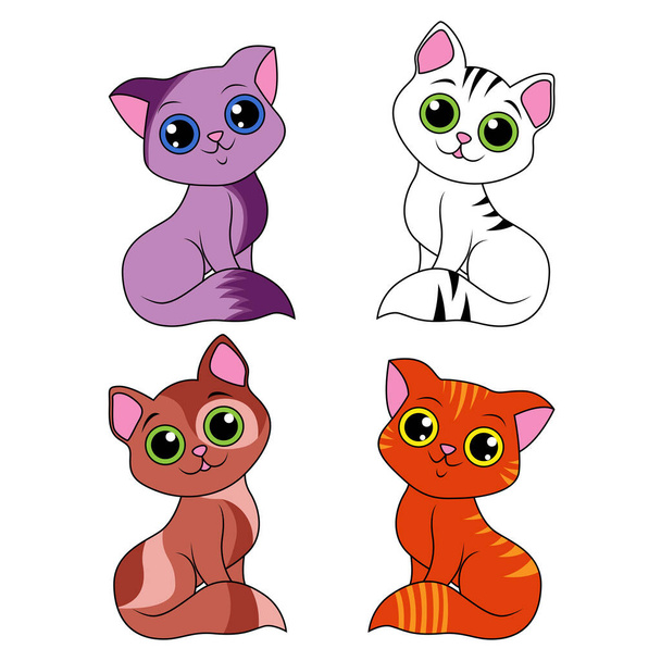 Four amusing different cartoon cats isolated on white background, color image of pets - Διάνυσμα, εικόνα