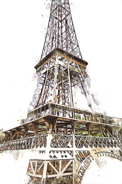 Desenho de arte de Paris ilustração Torre Eiffel França fotografias - Foto, Imagem
