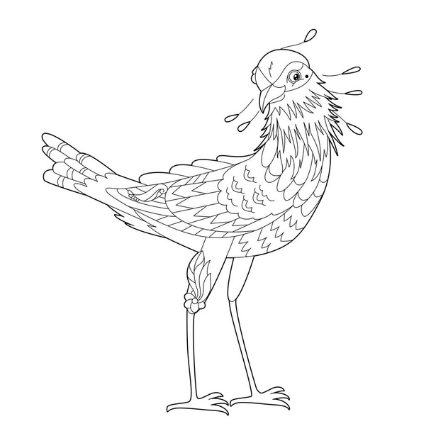 Contour linear illustration for coloring book with decorative pretty bird. Beautiful cute bird,  anti stress picture. Line art design for adult or kids  in zen-tangle style, tatoo and coloring page. - Vector, Imagen