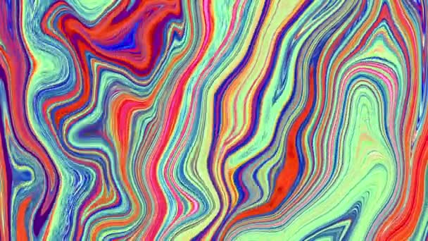 Abstract psychedelische animatie van verschillende heldere neon kleuren. Beweging en vervaging van het oppervlak in de vorm van golven en krommen in de vorm van een achtergrond - Video