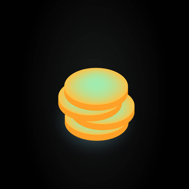 Stack of Graphic Gold Coins. Isolated Cents on Black Background - Vector, afbeelding