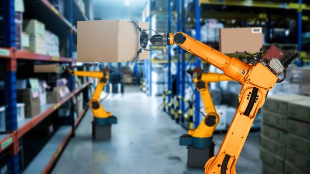 Smart robot arm system for innovative warehouse and factory digital technology - Zdjęcie, obraz