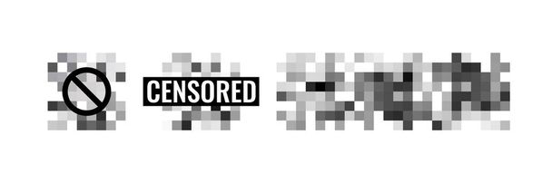 Концепция векторного набора рисунков в плоском стиле с цензурой пикселей изолирована на белом фоне. - Вектор,изображение