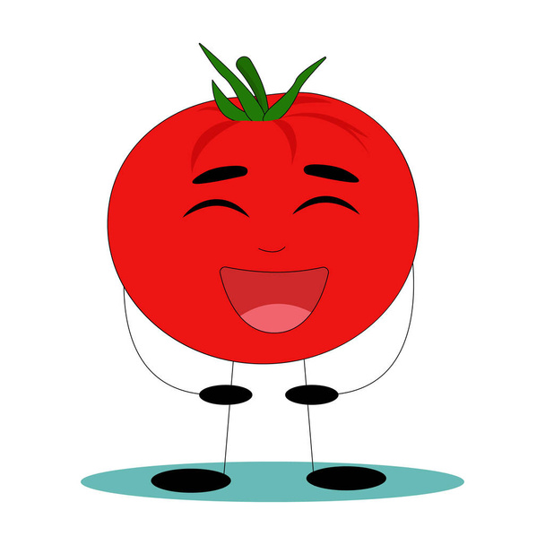 Grappige tomaat. Tomaat met grappig gezicht. Platte vectorillustratie. - Vector, afbeelding
