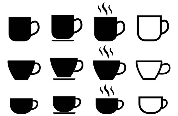 Иконки чашек кофе. Векторная иллюстрация на белом фоне - Вектор,изображение
