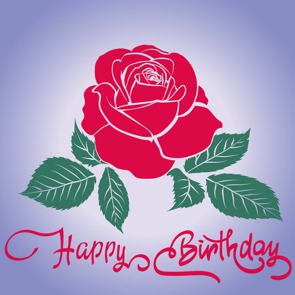 Happy Birthday lettering and rose. - Vector, imagen