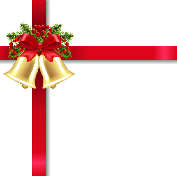 Xmas Golden Banner With Golden Bells And White Background - Διάνυσμα, εικόνα