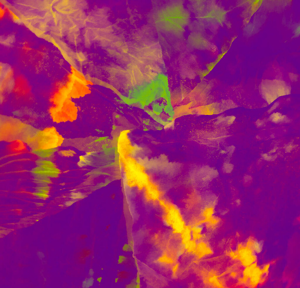 Bright Dirty Art Background. Dirty Art Painting. Aquarelle Texture. Watercolor Print. Brushed Banner. Neon Wet Art Print. Purple Tie Dye Patchwork. Brushed Graffiti. Tie Dye Grange. Neon - 写真・画像