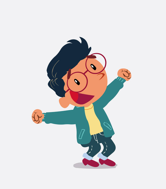 Евфорический мультяшный персонаж маленького мальчика на джинсах - Вектор,изображение
