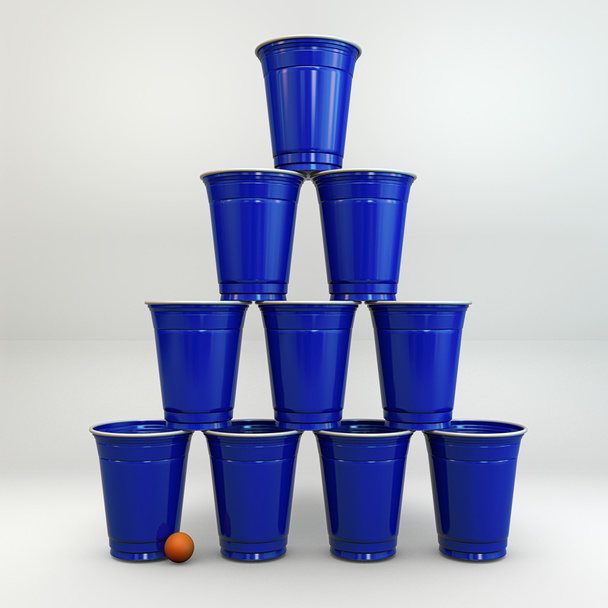 Bicchieri di plastica blu in piramide
 - Foto, immagini