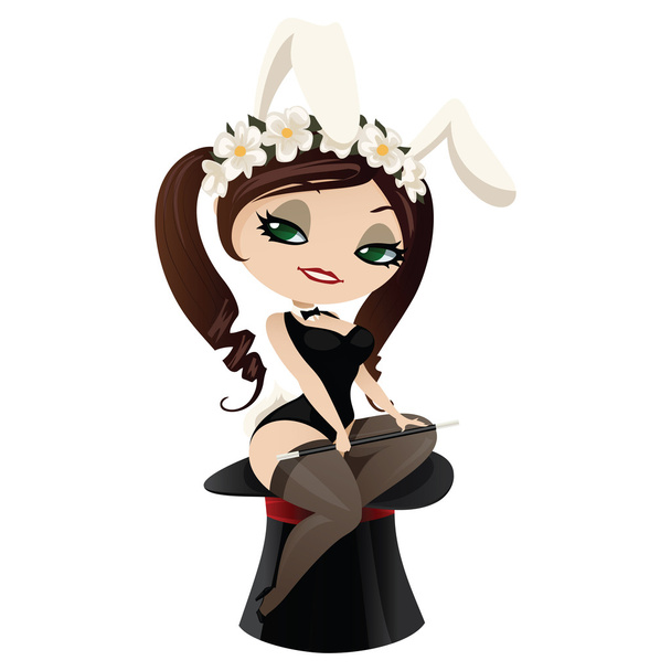 Cute little rabbit girl assistant magician's - Вектор,изображение