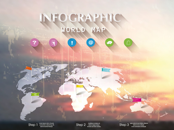 Cloudy sky background with infographic design elements and world map - Vettoriali, immagini